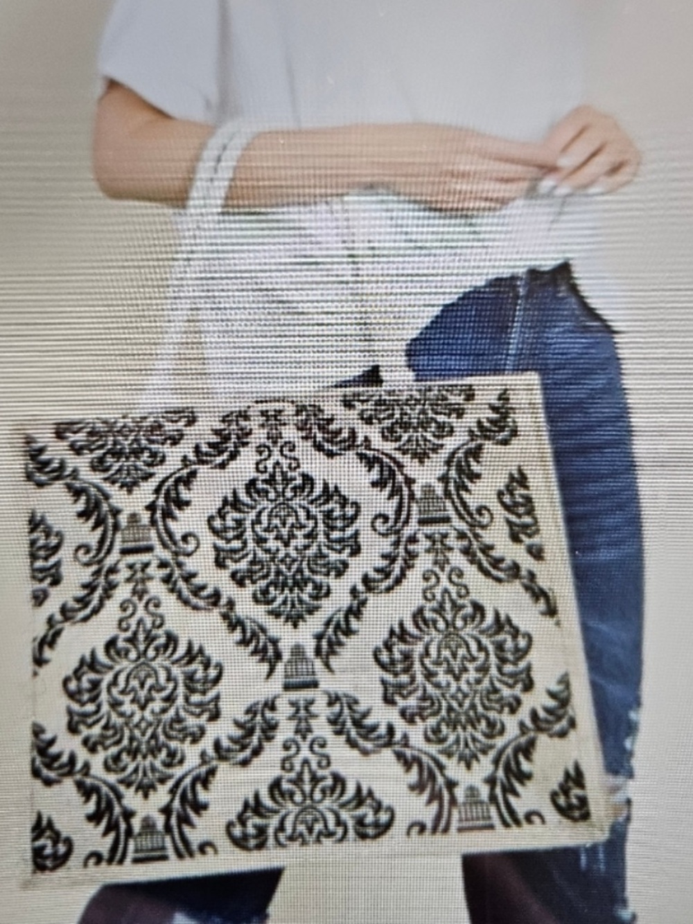 A Girl Thing Cream and Black Damask Shoulder Tote